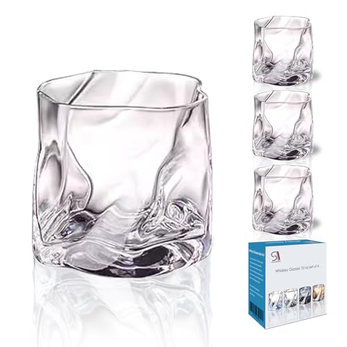 StarLuckINT Twist Whisky Glasses, Crystal Glass Gifts Set of 4, 10oz Elegant Crystal Glass, for Dad, Husband, Friends, Glassware for Bourbon/Rum/Mug - Transparent von StarLuckINT