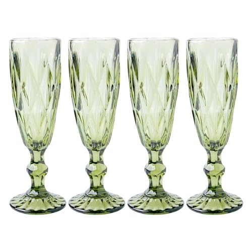 StarLuckINT Vintage-Champagnergläser-Set, 4 Stück, 142 ml, Hochzeits-Sektgläser, Sektgläser, Flötengläser, Geschenke für Braut und Bräutigam, Party, Jahrestag, Geburtstag (Color : Green) von StarLuckINT