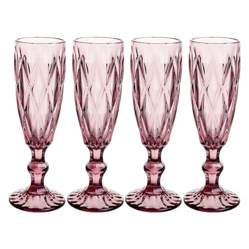 StarLuckINT Vintage-Champagnergläser-Set, 4 Stück, 142 ml, Hochzeits-Sektgläser, Sektgläser, Flötengläser, Geschenke für Braut und Bräutigam, Party, Jahrestag, Geburtstag (Color : Purple) von StarLuckINT