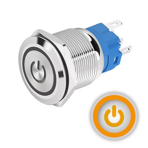 Momentaner Druckschalter, 16 mm, 12 V-24 V, DC, 4 A, Logo, Netzteil, Orange, LED-Lichtschalter aus Metall, wasserdicht mit Gummidichtung, für elektrische und elektronische Geräte Momentaner Druckschalter, 16 mm, 12 V-24 V, DC, 4 A, Logo, Netzteil, Orange, LED-Lichtschalter aus Metall, wasserdicht mit Gummidichtung, für elektrische und elektronische Geräte von StarMaker