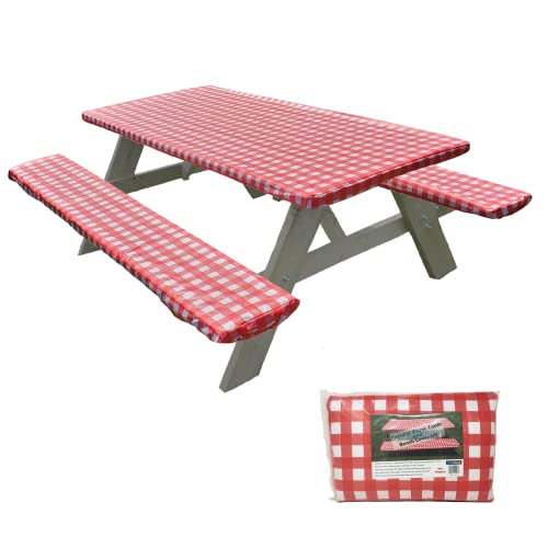 3 Stück Reißfeste Ecktischdecke aus Vinyl mit Bankhussen Wasserdicht PEVA Tischdecke 1 Tischdecke 182,9 x 71,1 cm 2-Sitzer 182,9 x 30,5 cm Rot Karo von StarPlus2