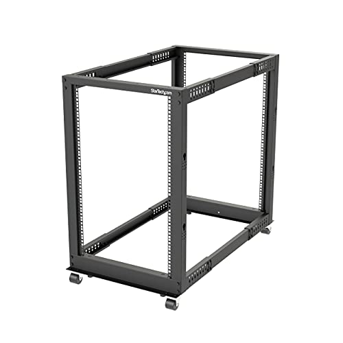 StarTech.com 4-Pfosten 18 HE Mobiles Open Frame Serverrack, 19 Zoll Netzwerk Rack mit Rädern, Rack für Computer/AV/Daten/IT Geräte - Rollen, Nivellierfüße oder Bodenmontage (4POSTRACK18U) von StarTech