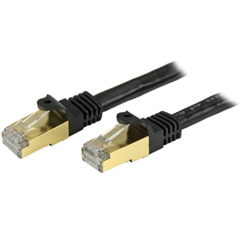 StarTech. com C6ASPAT25BK CAT6a-Ethernet-Kabel, 10 Gigabit, geschirmt, snagless, RJ45, 100 W, PoE-Patchkabel, 10 GbE, STP-Netzwerkkabel, mit Zugentlastung, Schwarz von StarTech.com