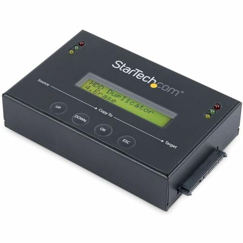 StarTech.com 1:1 Selbständige Festplatten Klonstation und Löscher, SATA HDD/SSD Disk Kloner & Löscher, LCD Bildschirm, TAA Konform, Betriebssystem unabhängig (SATDUP11) von StarTech