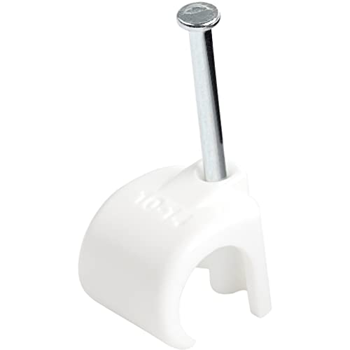 StarTech.com 100 Stück extra große Kabelclips mit Nagel – wiederverwendbar – Nagelklemmen – Drahthalterklammern – Ethernet-Kabel-/Kabelbefestigungen – Ziegel-/Trockenbau-Montagekabelhaken – Weiß – TAA von StarTech