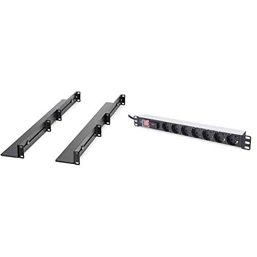 StarTech.com 1HE 19 Zoll Server Rack Schienen - 60,9-91cm Einstellbare Tiefe & DIGITUS 19" Steckdosenleiste - 7 Abgriffe - 1HE - 250VAC - 50/60Hz - 16A - 4000W - Mit Schalter & Überspannungsschutz von StarTech.com