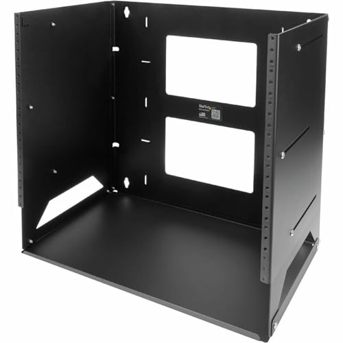 StarTech.com 2-Pfosten 8HE Open Frame Wandmontage Netzwerk-Rack mit Fachboden, Wandmontage Daten-Rack mit Einstellbarer Tiefe für AV/Computer/IT-Geräte, TAA-konformes Serverrack (WALLSHELF8U) von StarTech