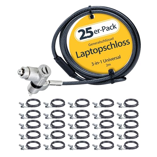 StarTech.com 25-Pack Universal Laptopschloss 2m, Master Key Sicherheitsschloss, Noble Wedge /Nano/K-Slot Kabelschloss 2m von StarTech