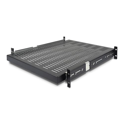 StarTech.com 2 HE Schiebefachboden für Server Rack Montage - Einstellbare Einbautiefe von 51 bis 74 cm - Belüftet - 22,5 kg Tragkraft - Ablagefach für Rack Geräte - 60 cm Tief (UNISLDSHF19) von StarTech