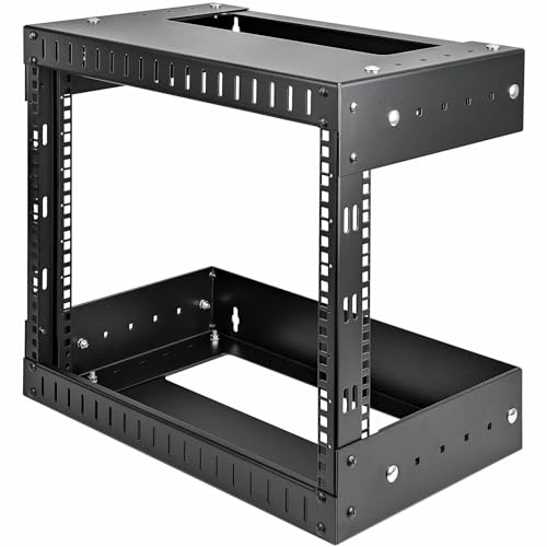 StarTech.com 2-Pfosten 8HE Heavy-Duty Wandmontage Netzwerk-Rack, 19" Open Frame Server Rack mit Einstellbarer Tiefe, Wandmontage Daten-Rack für IT/AV/Patch Panele/Computer-Ausrüstung (RK812WALLOA) von StarTech.com