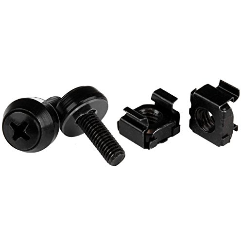 StarTech.com 50 Stück 10-32 Server Rack Käfigmuttern und Schrauben mit Unterlegscheiben - Rack Montagematerial - Clip/Muttern und Schrauben für quadratische Löcher - Schwarz - TAA (CABSCREW1032) von StarTech