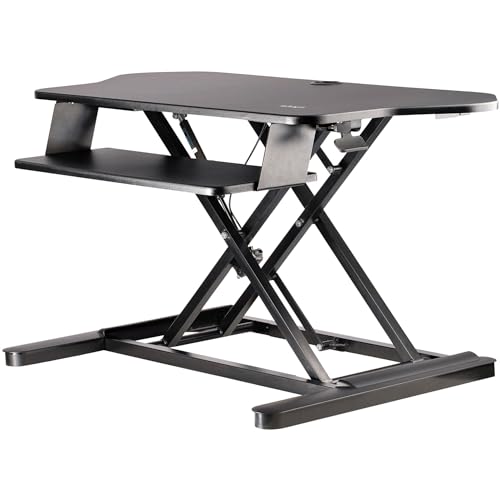 StarTech.com Corner Sit Stand Desk Converter with Keyboard Tray - Large Surface (35" x 21") - Height Adjustable Ergonomic Desktop/Tabletop Standing Workstation - Supports Dual Monitors (ARMSTSCORNR) von StarTech.com