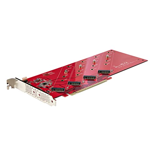 StarTech Quad M.2 PCIe Adapterkarte, PCI Express 4.0 x16 auf Vierfach NVMe oder AHCI M-Key SSDs, 7, 8GBit/s je Laufwerk, Bifurkation erforderlich, Windows/Linux kompatibel (QUAD-M2-PCIE-CARD-B), Red von StarTech.com