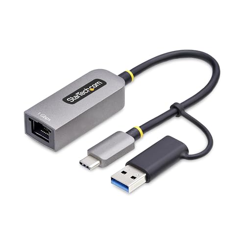StarTech.com USB-C Ethernet Adapter mit USB-A Dongle, 10/100/1000Mbps, USB Gigabit Adapter, 15cm Kabel, USB Ethernet Adapter von StarTech