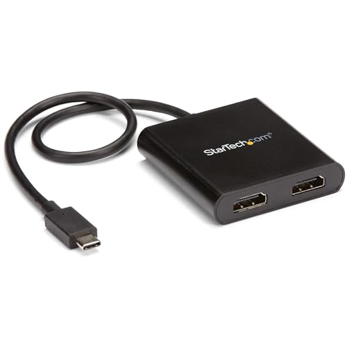 StarTech.com USB-C auf Dual HDMI Adapter, USB Typ-C Multi-Monitor MST Hub, Dual 4K 30Hz/1080p 60Hz HDMI Laptop Display Extender / Splitter, extra langes integ. Kabel, nur Windows (MSTCDP122HD) von StarTech.com