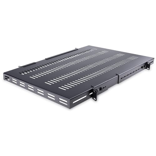 StarTech.com 1HE einstellbares belüftetes Rack Fachboden - 150kg - 49,5 bis 97,4 cm einstellbare tiefe - perforiertes Universalfach für 19 Zoll AV/Netzwerk/Server Rack/Schrank (ADJSHELFHDV) von StarTech