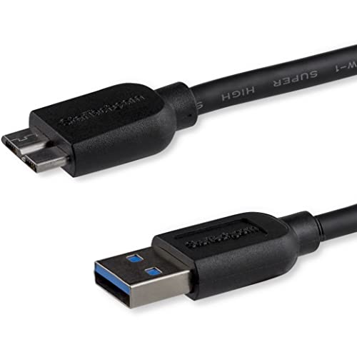 StarTech.com 50cm schlankes SuperSpeed USB 3.0 A auf Micro B Kabel, St/St, USB 3.0 Anschlusskabel, Schwarz von StarTech