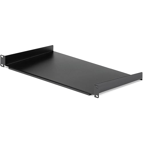 StarTech.com 1HE Serverschrank Fachboden - 1U Universal-Rack-Montage-Server-Rack-Regal für 19" Netzwerkschränke - Heavy Duty Stahl - Tragfähigkeit 20 kg - 25cm tiefe Ablage, schwarz (CABSHELF1U10) von StarTech