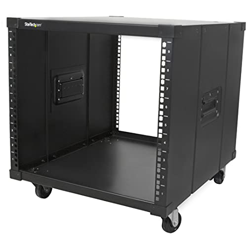 StarTech.com 4-Pfosten 9 HE Mobiles Open Frame Serverrack, 19" Netzwerk Rack mit Rädern für enge Räume in Büro/Heimbüro, kleines Rack für Netzwerk/AV/Daten/IT Geräte - TAA Konform (RK960CP) von StarTech
