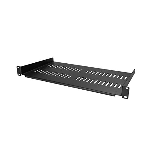 StarTech.com 1HE Fachboden - 1U perforiertes Universal-Rack-Montage-Server-Rack-Regal für 19 Zoll Netzwerkschränke - Passiv belüftet - Heavy Duty - bis 23kg - 25cm tiefe Ablage, schwarz (CABSHELFV1U) von StarTech.com