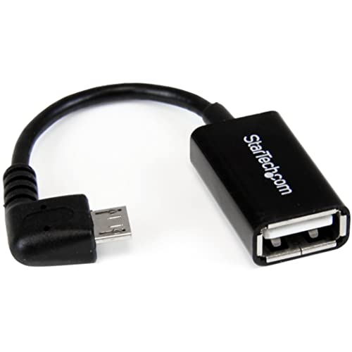 StarTech.com Micro USB rechts gewinkelt auf USB OTG Adapter Stecker / Buchse - Micro USB zu USB Kabel 12cm - On The Go Kabel - Schwarz von StarTech