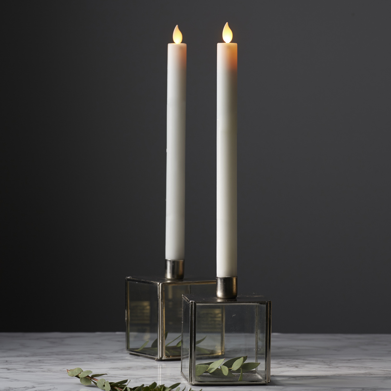 LED Stabkerze M-Twinkle - Echtwachs - mechanische Flamme - H: 24cm - Timer - weiß - 2er Set von StarTrading