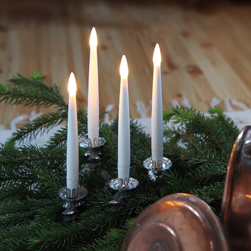 LED-Stabkerze "Paulina"- flackernde LED - H: 15,5cm - Batteriebetrieb - 4er Set - weiß von StarTrading