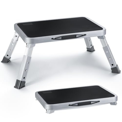 Tritthocker Klappbar, 3-Stufig Höhenverstellbarer Klapptritt, Trittstufe Klappbar mit Rutschfester Plattform, Klapphocker Faltbar Bis 150 kg, Tragbare Leiter für Erwachsene, Küche, Büro, Haus von Staranry