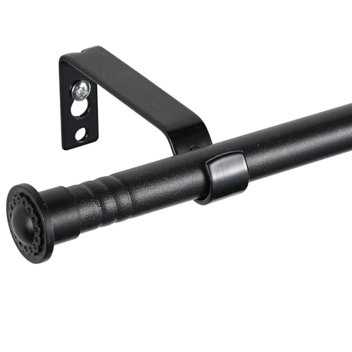 Starbover Gardinenstange Schwarz Matt, 16mm Gardinenstange Ausziehbar 76-116cm, Vorhangstange Scheibengardinenstange Metall Wandmontage mit Halterungen und Endstücken für Wohnzimmer Schlafzimmer von Starbover