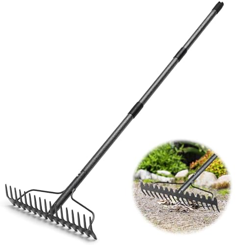 Starbover Gartenrechen mit 17 Zinken, Rechen Metall Schwerlast mit Stiel 195cm, Großflächen-Laubrechen mit breitem Kopf für Erde, Laub & Kies, Grau Starbover Gartenrechen mit 17 Zinken, Rechen Metall Schwerlast mit Stiel 195cm, Großflächen-Laubrechen mit breitem Kopf für Erde, Laub & Kies, Grau von Starbover