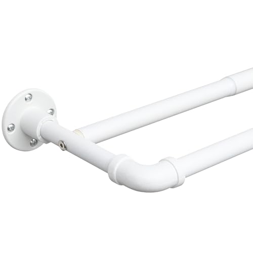 Starbover Industrielle Gardinenstange, 2 läufig Gardinenstange Weiß, 74-163cm, Vorhangstange Ausziehbar Metall, Gardienenstangenset Wandmontage mit Halterungen und Endstücken für Wohnzimmer von Starbover