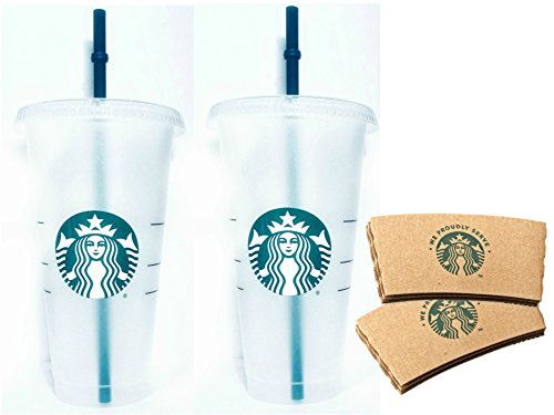 Starbucks Becher für Eis- und Kaltgetränke, wiederverwendbar, 2er-Set mit Ärmeln, 710 ml von STARBUCKS