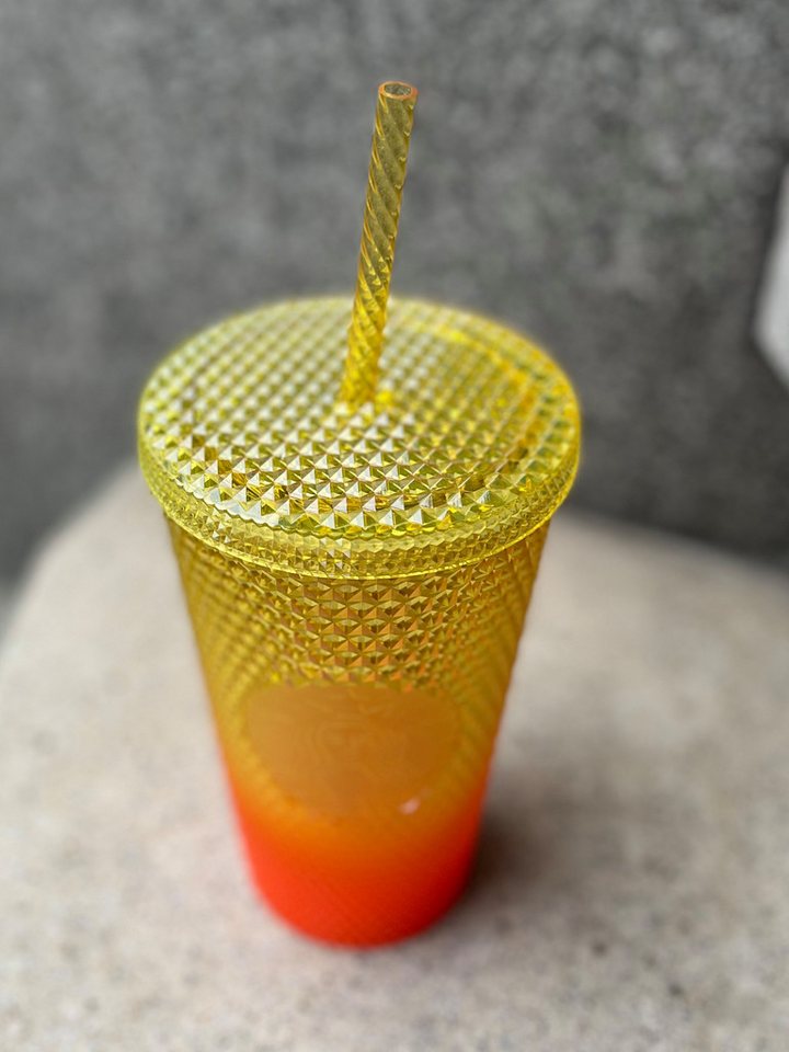 Starbucks Frühstücks-Geschirrset Starbucks Studded Ombre Grande Tumbler Orange Becher Bling Gelb 473ml von Starbucks