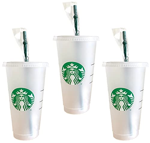 Starbucks Wiederverwendbare Trinkbecher aus Hartplastik, 680 ml, mit Deckel und grünem Strohhalm mit Deckel, 3 Stück von STARBUCKS