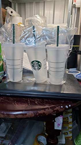 Starbucks Wiederverwendbare Trinkbecher aus Hartplastik, 680 ml, mit Deckel und grünem Strohhalm mit Deckel, 3 Stück von STARBUCKS