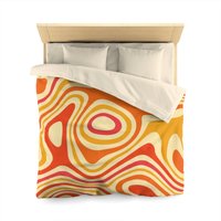 Retro Bettbezug, 70Er Jahre Bettwäsche Funky Groovy Orange King Full Queen Twin Xl Einzigartige Mikrofaser Cooles Lebendiges Bett Home Schlafzimmer von Starcovedesign