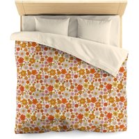 Hippie Blumen Bettbezug, Groovy Floral Orange Microfaser Full Queen Twin Einzigartige Lebendige Bettbezug Modern Home Bettwäsche Schlafzimmer Dekor von Starcovedesign