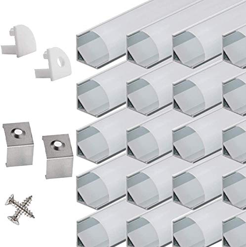 LED Aluminium Eckprofil 45 grad - 20x100cm LED Aluminium Profil für LED-Streifen/Leisten mit Weiß Milchige Abdeckung,Endkappen,und Montageklammer … von StarlandLed
