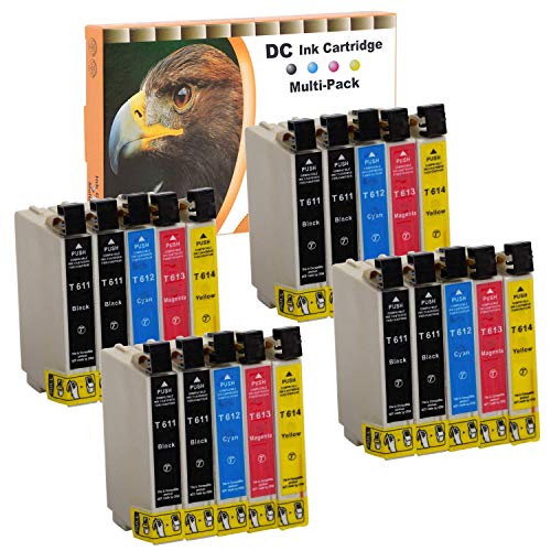 20er Set D&C Tintenpatronen Druckerpatronen kompatibel zu Epson T-611 T-612 T-613 T-614 für Stylus D-68 D-68 D-88 D-88 DX-3800 DX-3850 DX-3850 DX-4200 DX-4250 DX-4800 DX-4850 DX-4850 mit Chip von D&C