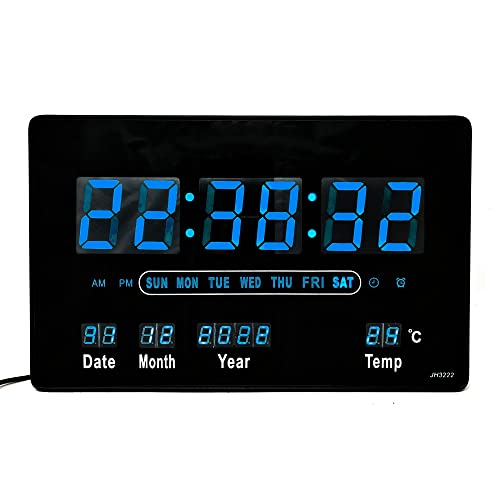 Starlet24 Kompakte LED Wanduhr mit Timer Wecker Schlummer Kalender Temperatur große LED-Anzeige 32x20cm (JH3222) Blau von Starlet24