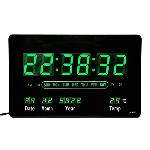 Starlet24 Kompakte LED Wanduhr mit Wecker Schlummer Kalender Temperatur große LED-Anzeige 32x20cm (JH3222) Grün von Starlet24