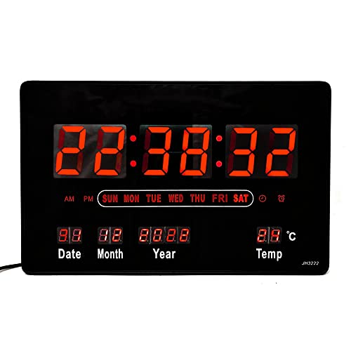 Starlet24 Kompakte LED Wanduhr mit Wecker Schlummer Kalender Temperatur große LED-Anzeige 32x20cm (JH3222) Rot von Starlet24