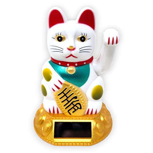 Starlet24® Winkende Glückskatze Winkekatze Lucky Cat Maneki-Neko Winkende Japanische Maneki-Neko (Weiss mit Solarzellen, 12cm) von Starlet24