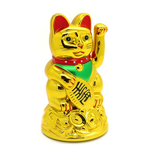 Starlet24® Winkende Glückskatze Winkekatze Lucky Cat Maneki-Neko Winkende Japanische Maneki-Neko batteriebetrieben (Gold, 11cm) von Starlet24