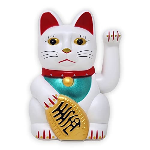 Starlet24® Winkende Glückskatze Winkekatze Lucky Cat Maneki-Neko Winkende Japanische Maneki-Neko batteriebetrieben (Weiss, 15cm) von Starlet24