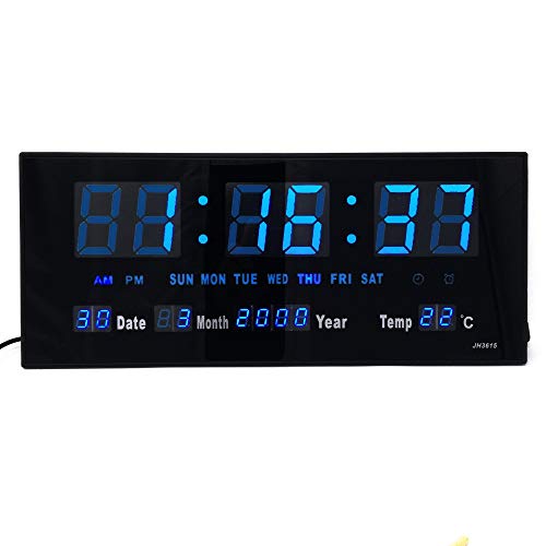 Starlet24 LED Wanduhr mit Timer Wecker Schlummer Kalender Temperatur große LED-Anzeige 36x15cm (JH3615) Blau von Starlet24