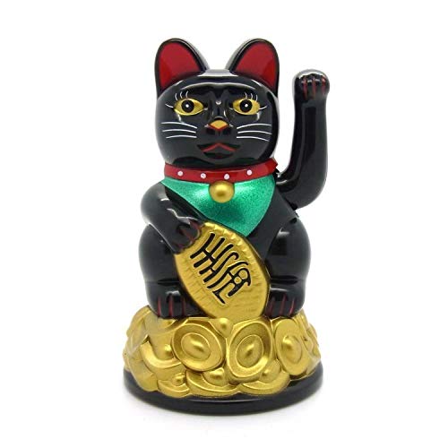 Starlet24 winkende Glückskatze Winkekatze Lucky Cat Maneki-Neko Katze Glücksbringer (Schwarz, 11cm) von Starlet24