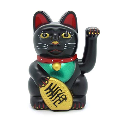 Starlet24 winkende Glückskatze Winkekatze Lucky Cat Maneki-Neko Katze Glücksbringer (Schwarz, 16cm) von Starlet24
