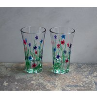 Blumengarten. Exklusives Design. Set Von 6 Handbemalten Schnaufgläsern. Lila/Pink/Blau/Farbe Wählen. Sonderanfertigungen/Personalisierung Möglich von StarlightAndShadows