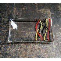 Serpentin Serie "Fire' | D1 Verschmolzene Glasseife/Trinket Mini Sushi Pralinenschale in Schwarz, Rot & Gelb Auf Klarer Basis von StarlightAndShadows
